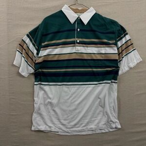 Palmland Club Polo Shirt Mens XL Green White Striped Short Sleeve Pocket Vintage